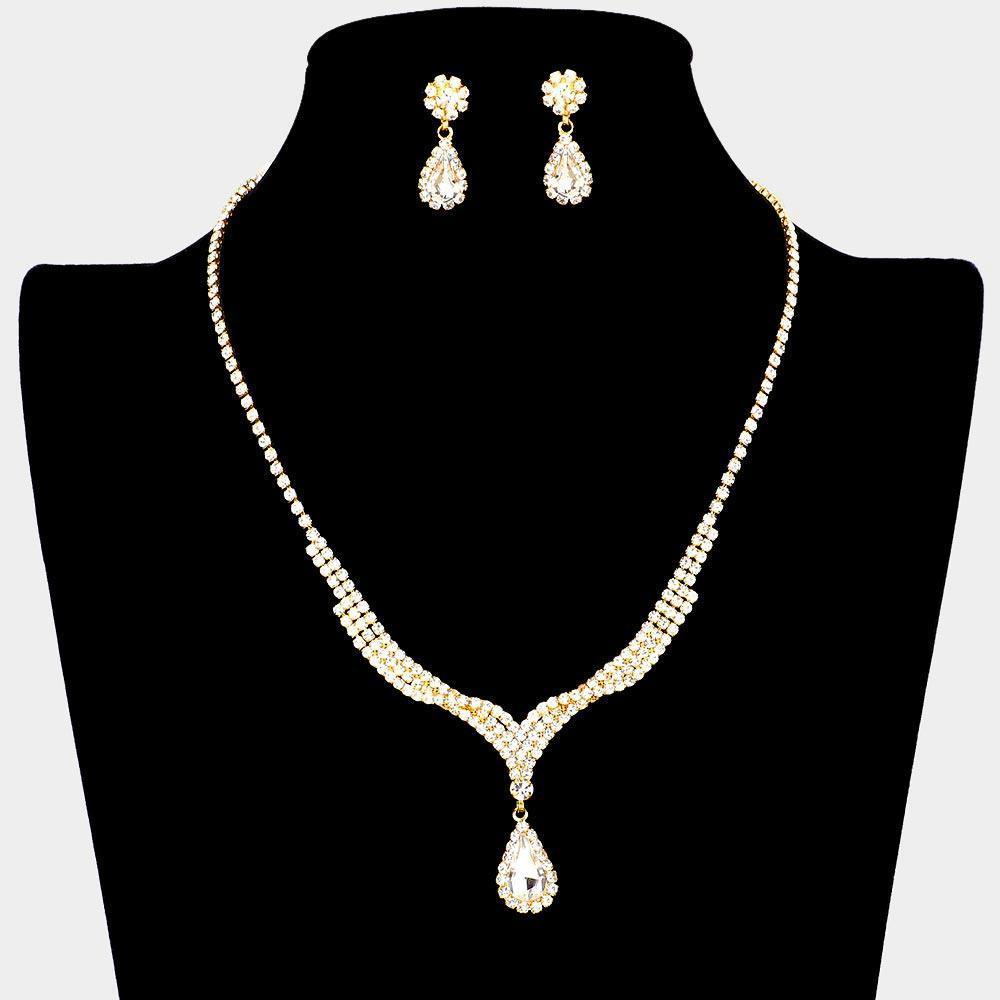 Gold Teardrop Stone Pendant Necklace Rhinestone Paved - Jewelry Store by Erik Rayo