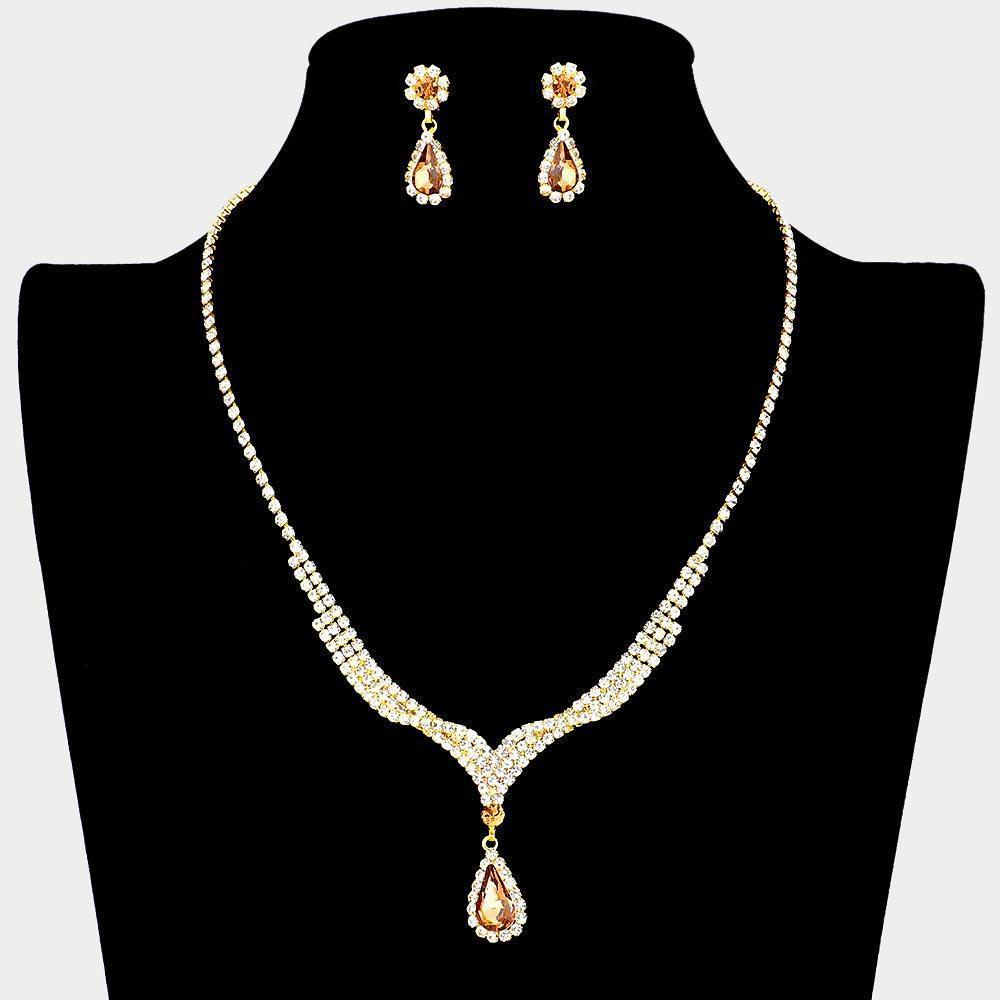 Gold Teardrop Stone Pendant Necklace Rhinestone Paved - Jewelry Store by Erik Rayo