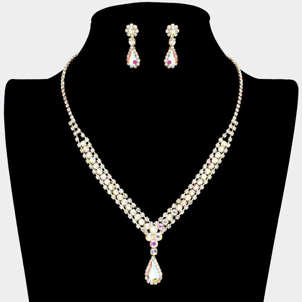 Gold Teardrop Stone Accented Rhinestone Necklace - Jewelry Store by Erik Rayo