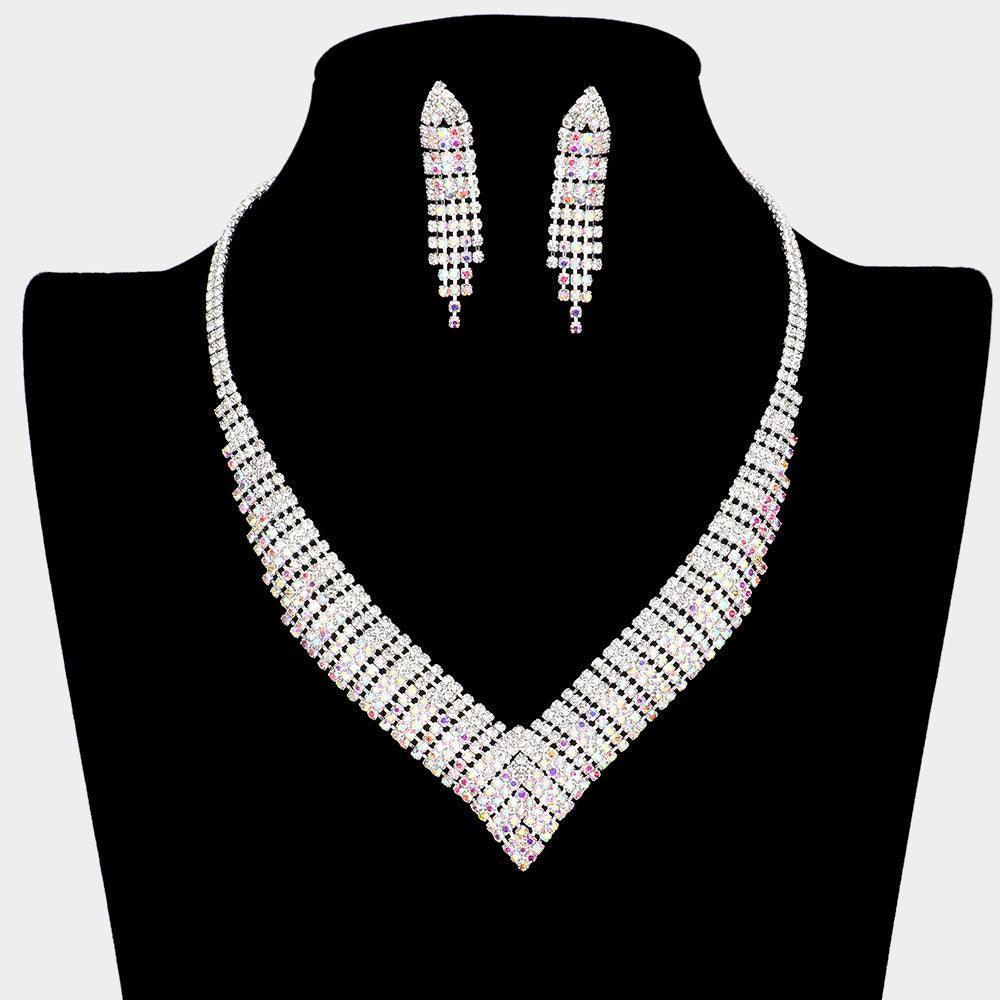 Silver V Shaped Necklace Rhinestone Paved - Jewelry Store by Erik Rayo
