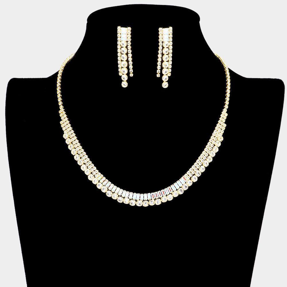 Gold Rectangle Stone Pointed Rhinestone Necklace - Jewelry Store by Erik Rayo