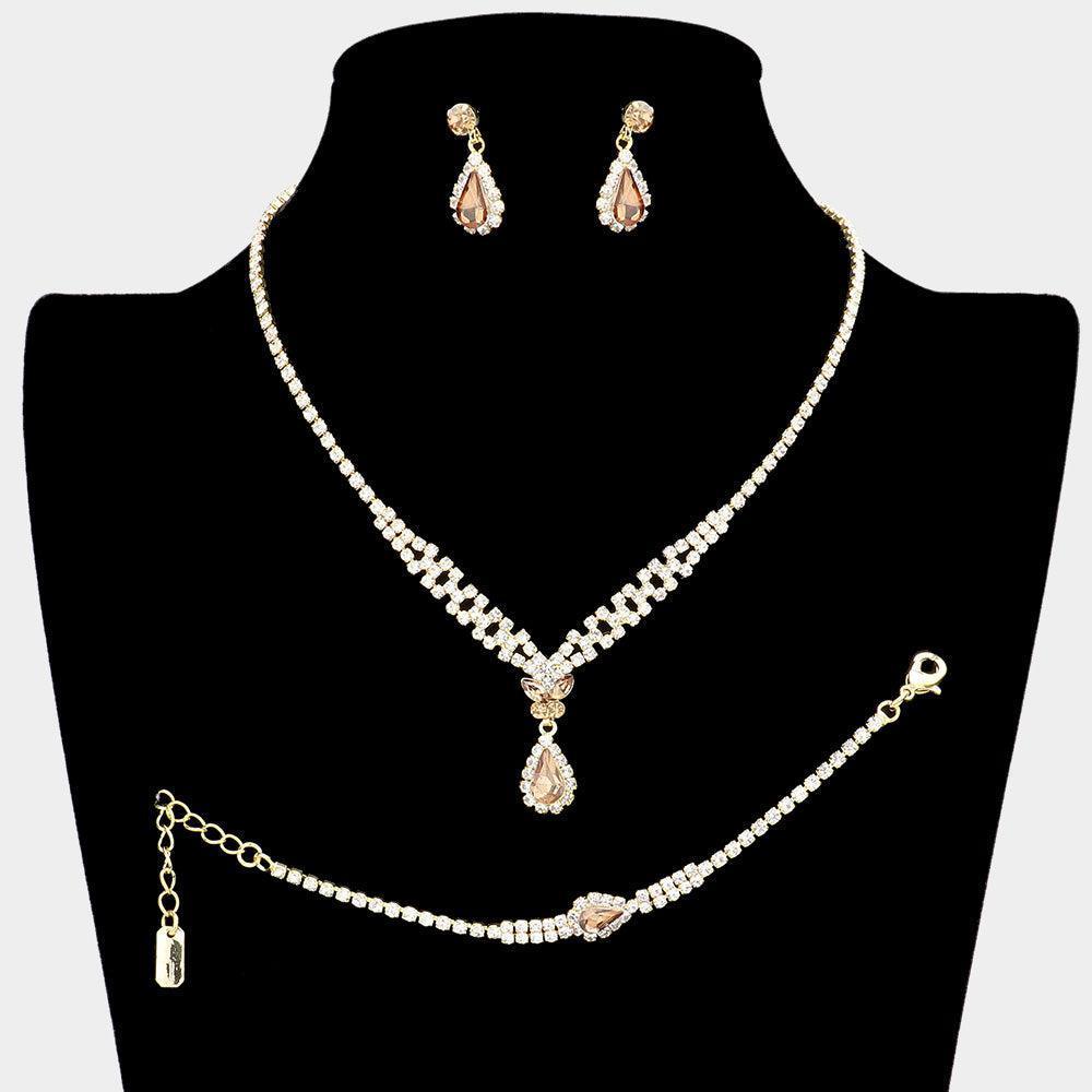 3 Piece Butterfly Accented Rhinestone Necklace Jewelry Set - Jewelry Store by Erik Rayo