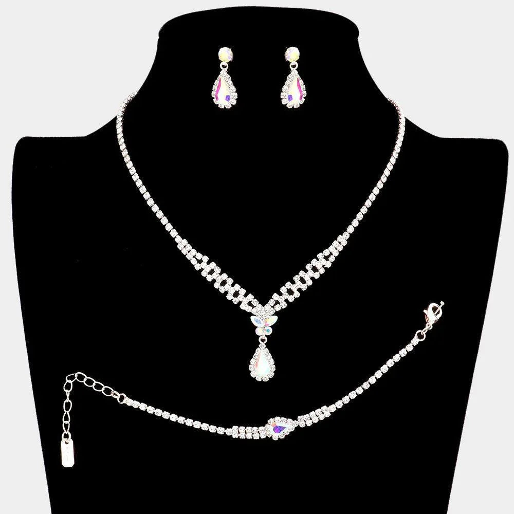 Rose Gold 3 Piece Butterfly Accented Rhinestone Necklace Jewelry Set - Jewelry Store by Erik Rayo