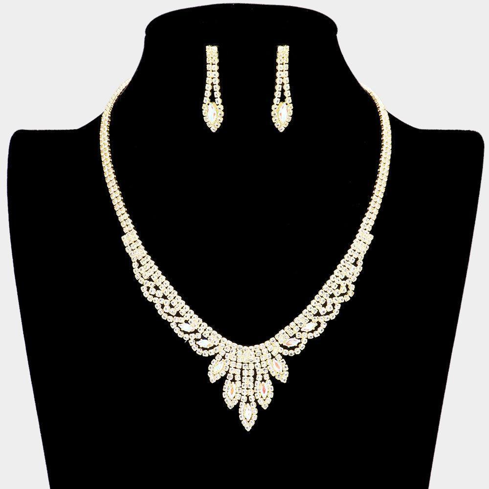 Gold Marquise Stone Accented Rhinestone Necklace - Jewelry Store by Erik Rayo