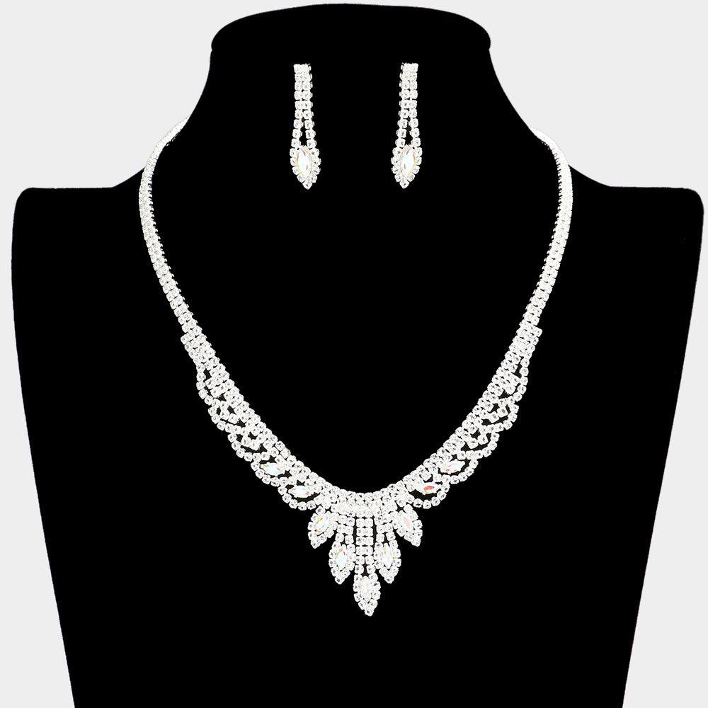 Silver Marquise Stone Accented Rhinestone Necklace