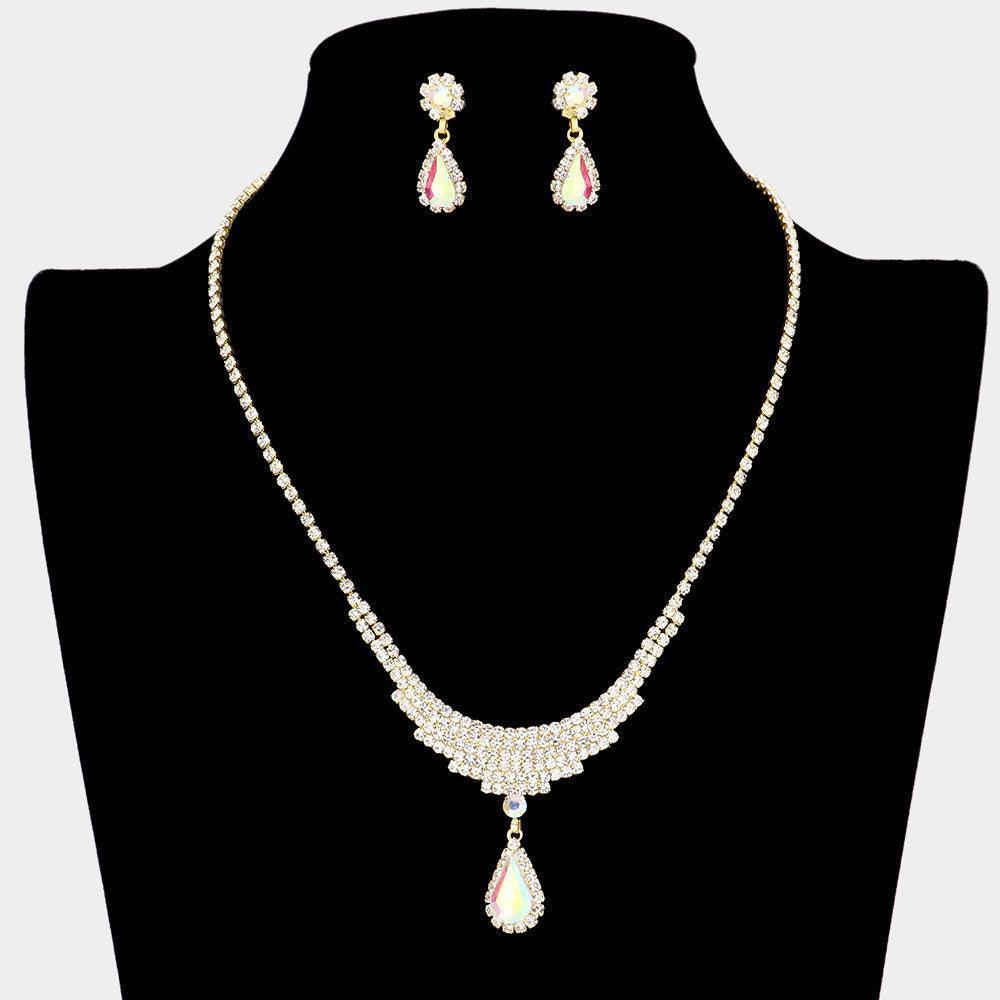 Gold Teardrop Stone Accented Rhinestone Necklace - Jewelry Store by Erik Rayo