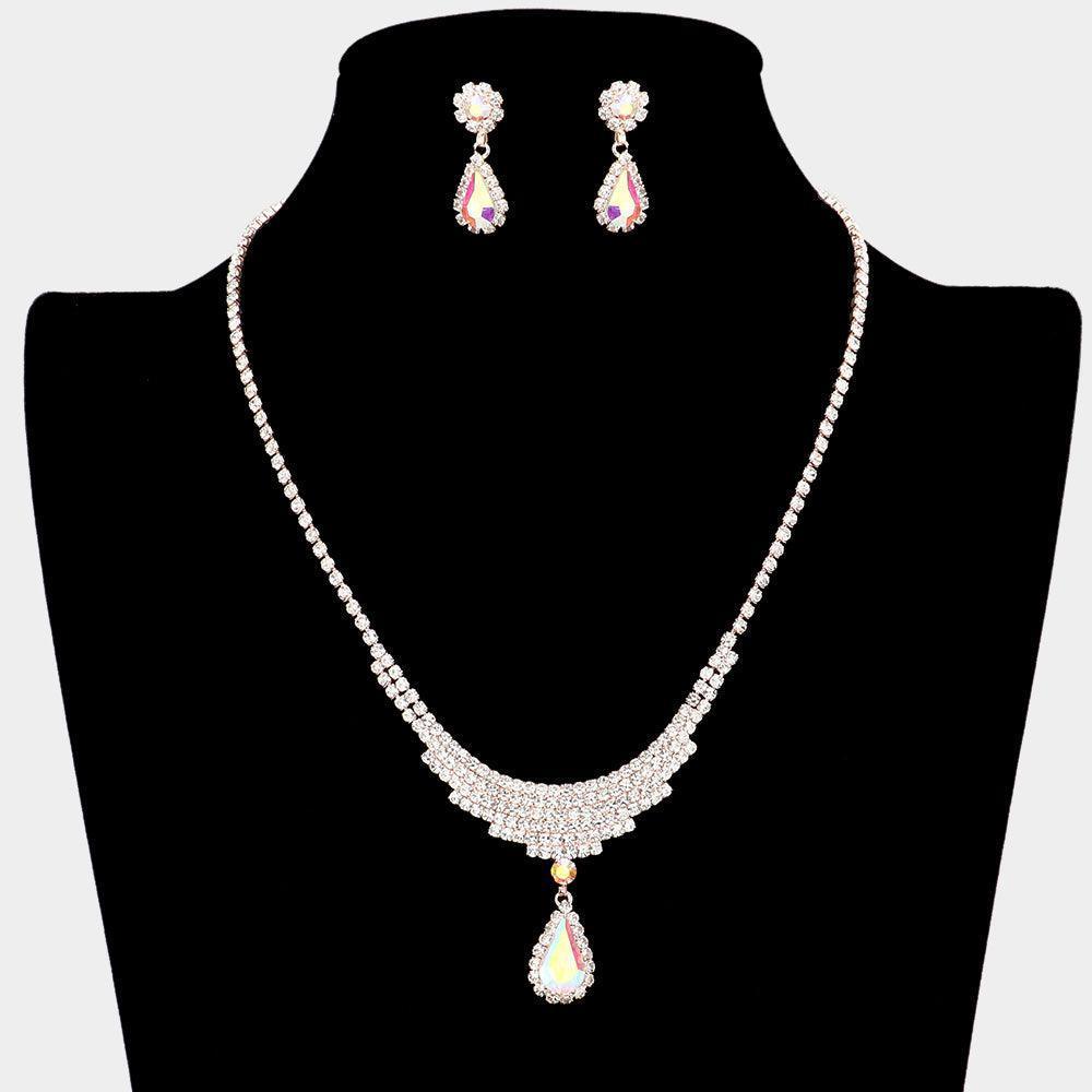 Rose Gold Teardrop Stone Accented Rhinestone Necklace - Jewelry Store by Erik Rayo