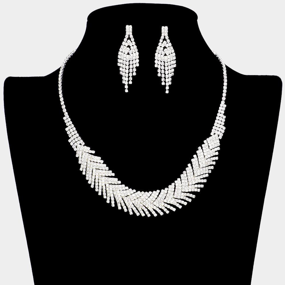 Silver Necklace Rhinestone Paved