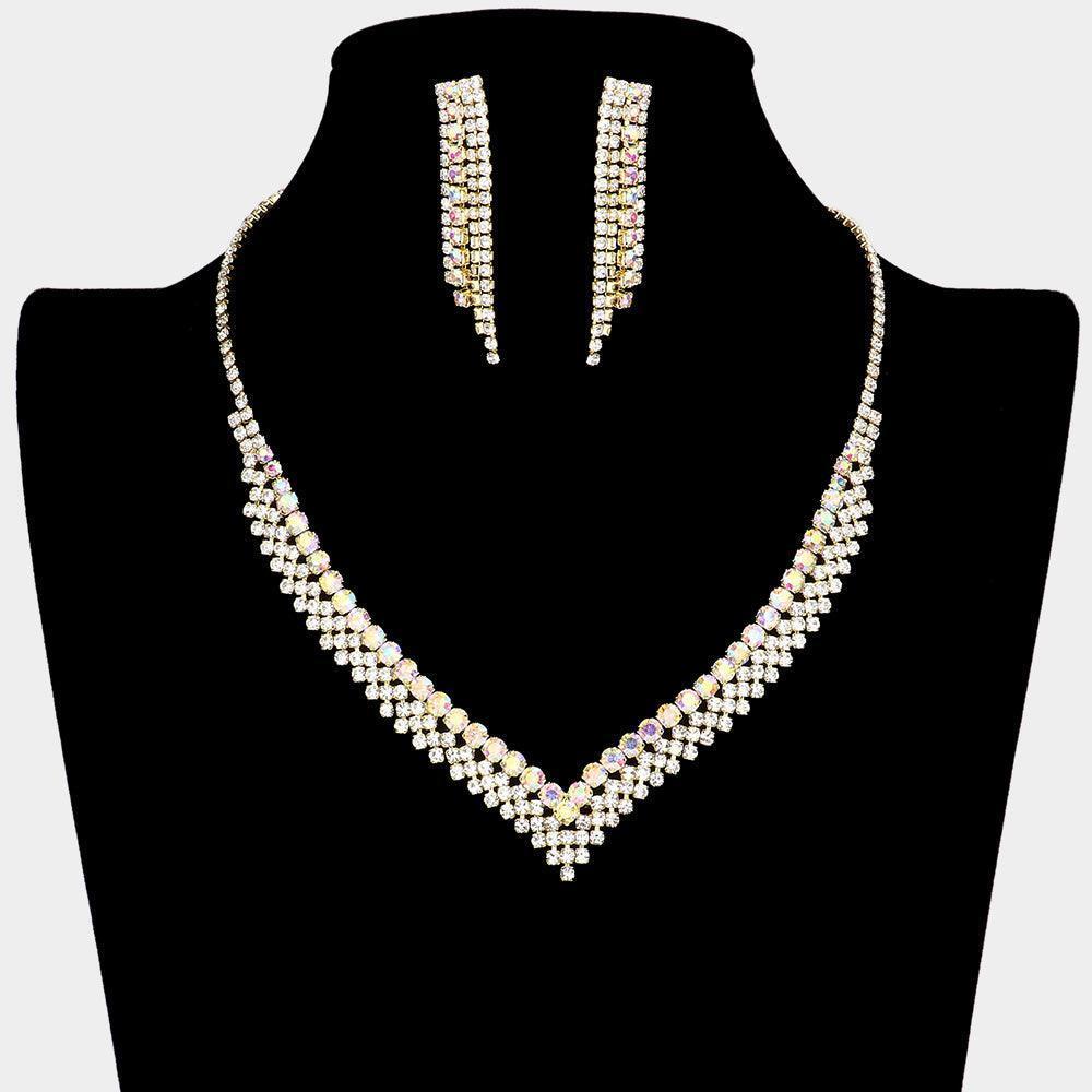 Gold V Shaped Rhinestone Necklace - Jewelry Store by Erik Rayo