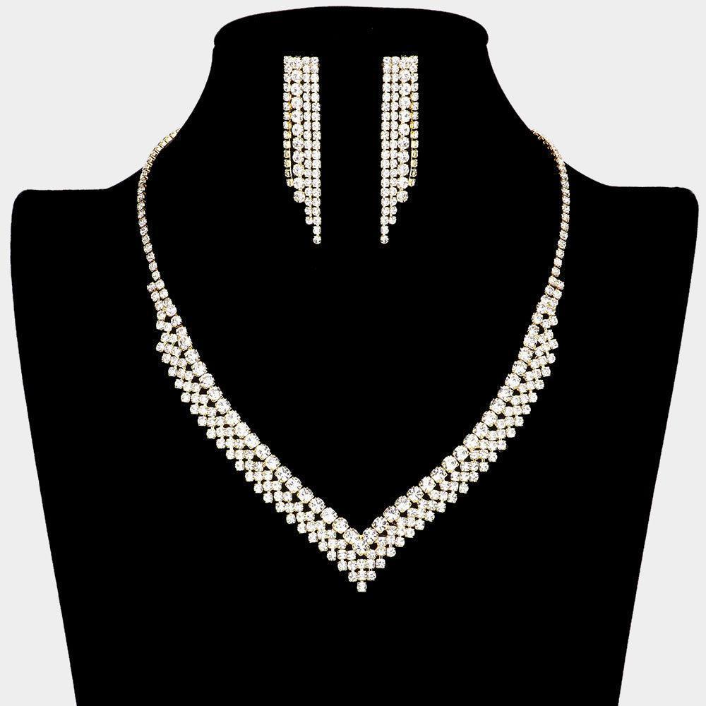 Gold V Shaped Rhinestone Necklace - Jewelry Store by Erik Rayo