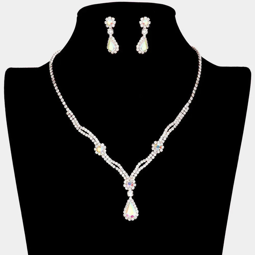 Rose Gold Teardrop Stone Accented Rhinestone Necklace - Jewelry Store by Erik Rayo