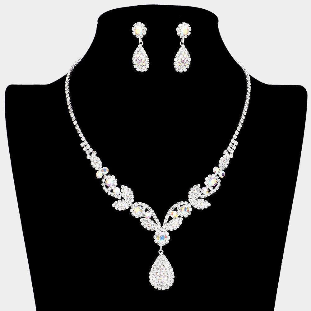 Silver Teardrop Stone Pendant Pointed Vine Necklace Rhinestone Paved - Jewelry Store by Erik Rayo