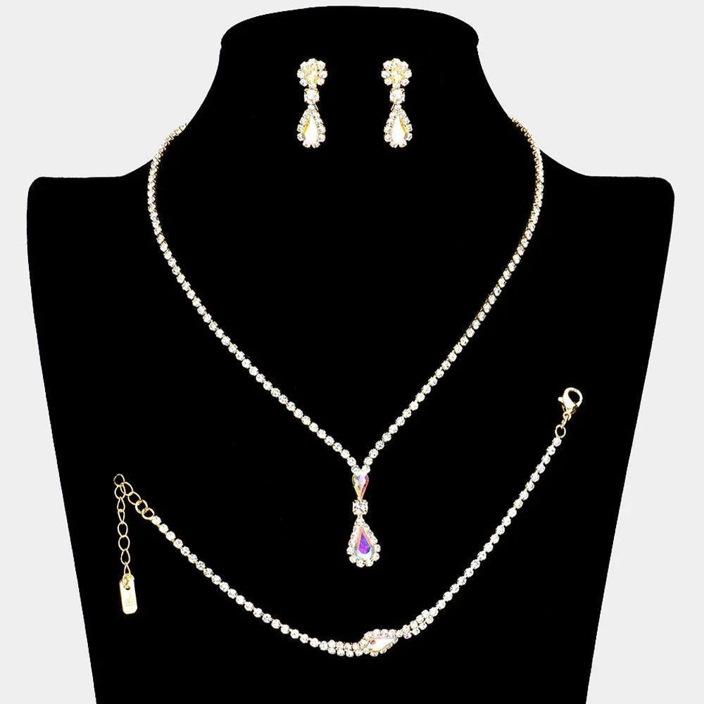 Gold Teardrop Necklace Jewelry Set Rhinestone Paved - Jewelry Store by Erik Rayo
