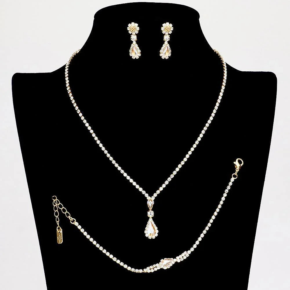 Gold Teardrop Necklace Jewelry Set Rhinestone Paved - Jewelry Store by Erik Rayo