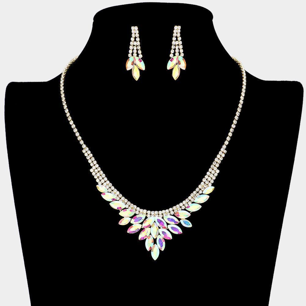 Gold Marquise Stone Cluster Rhinestone Necklace - Jewelry Store by Erik Rayo