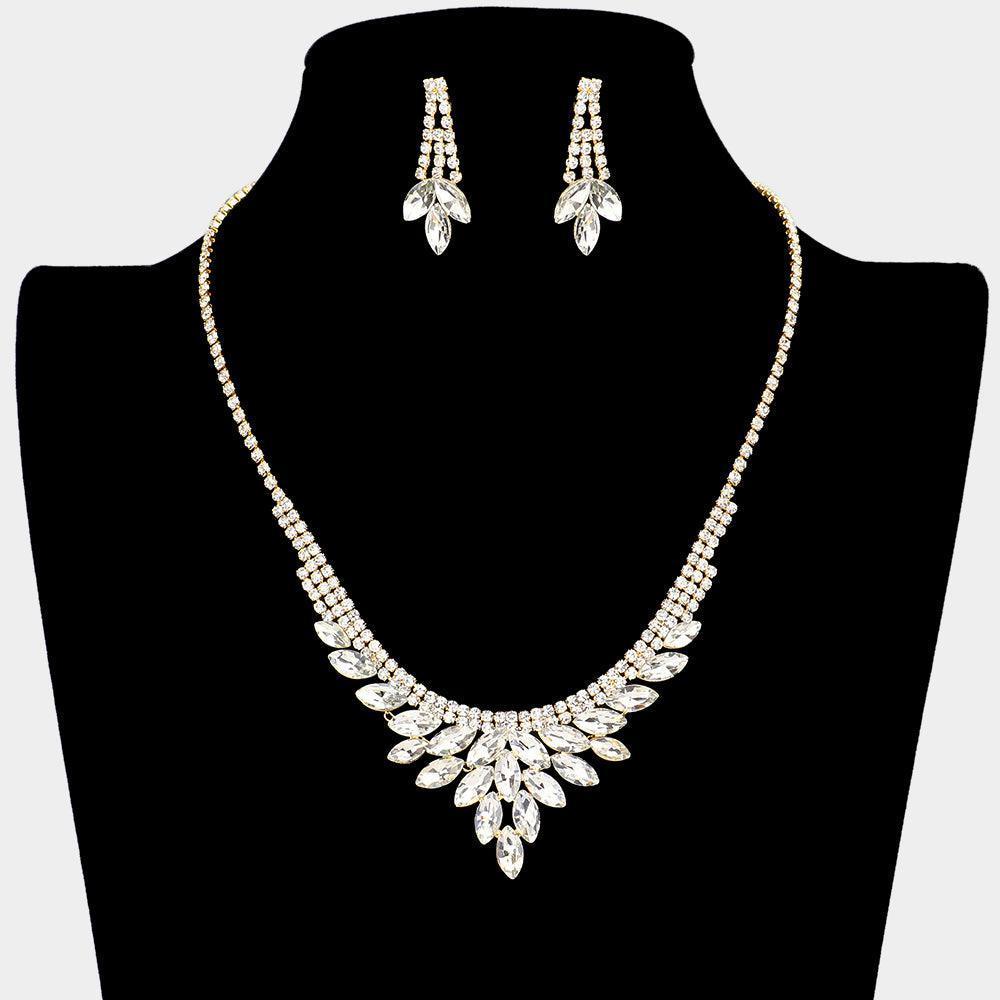 Gold Marquise Stone Cluster Rhinestone Necklace - Jewelry Store by Erik Rayo