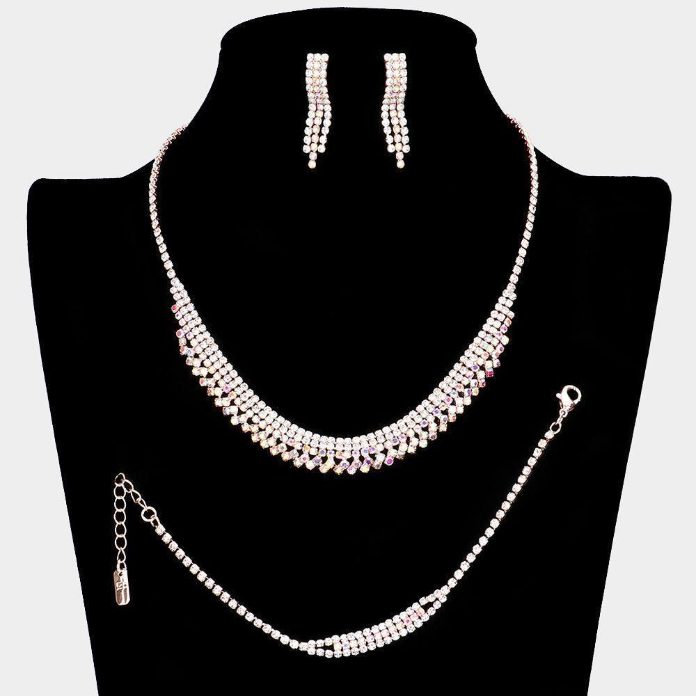 Rose Gold Necklace Jewelry Set Rhinestone Paved - Jewelry Store by Erik Rayo