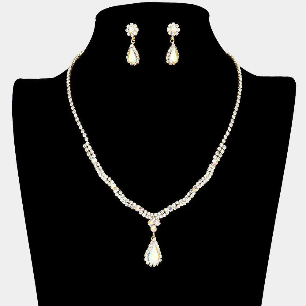 Gold Teardrop Accented Rhinestone Necklace - Jewelry Store by Erik Rayo