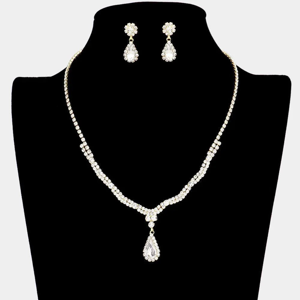 Gold Teardrop Accented Rhinestone Necklace - Jewelry Store by Erik Rayo