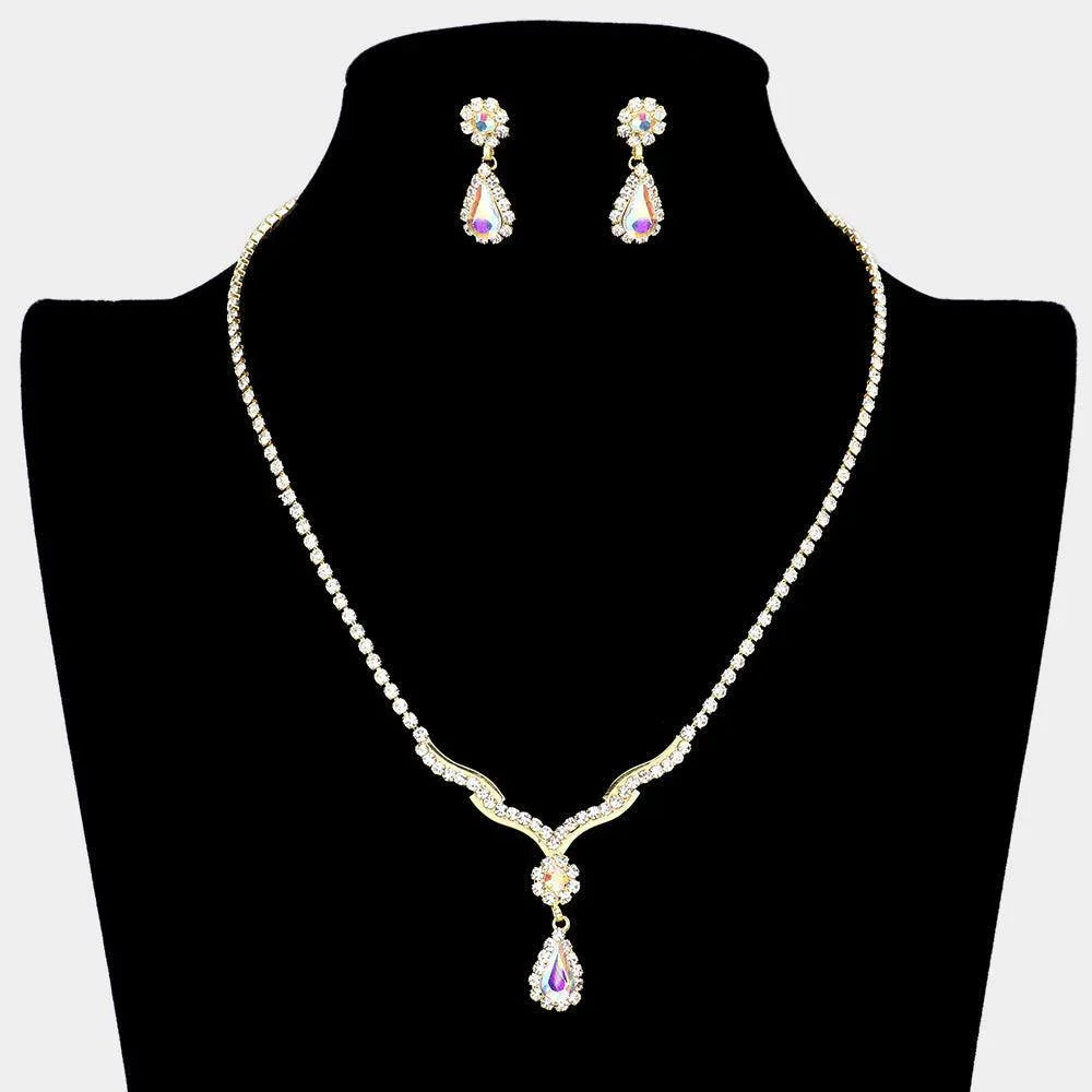 Gold Teardrop Stone Accented Rhinestone Necklace - Jewelry Store by Erik Rayo