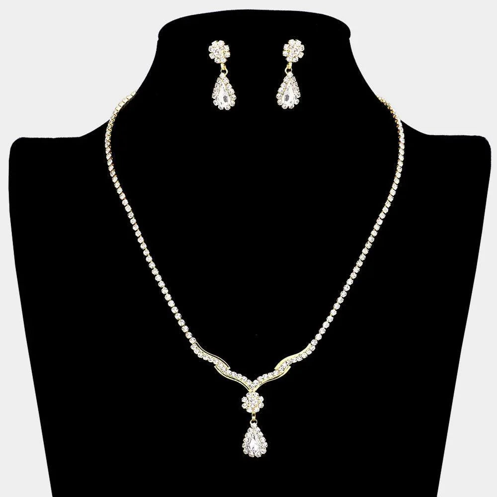 Gold Teardrop Stone Accented Rhinestone Necklace - Jewelry Store by Erik Rayo