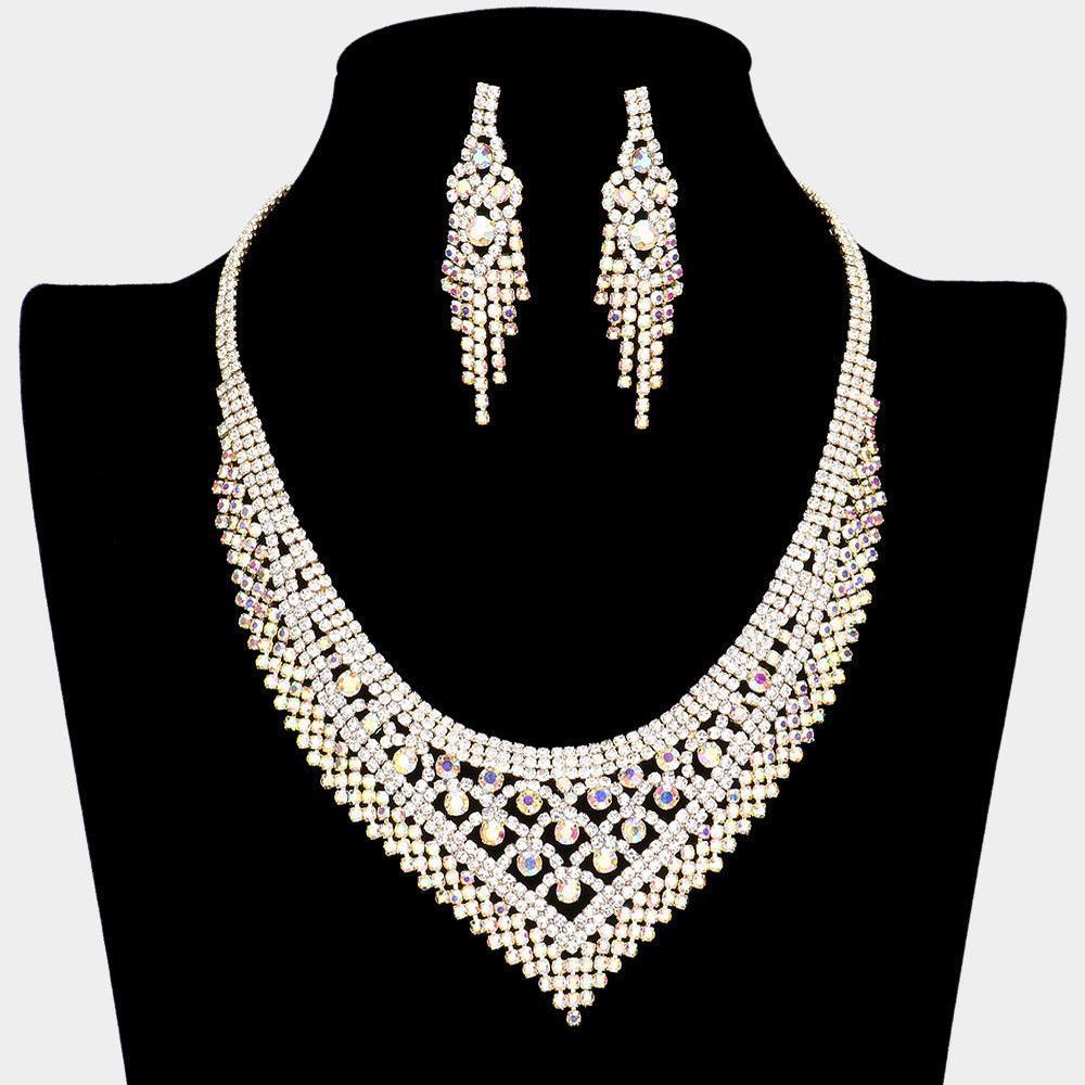 Gold Rhinestone V Shaped Necklace - Jewelry Store by Erik Rayo