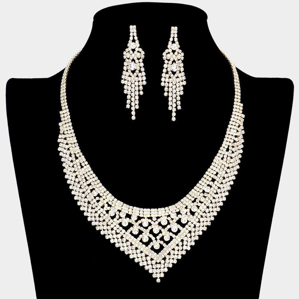 Gold Rhinestone V Shaped Necklace - Jewelry Store by Erik Rayo