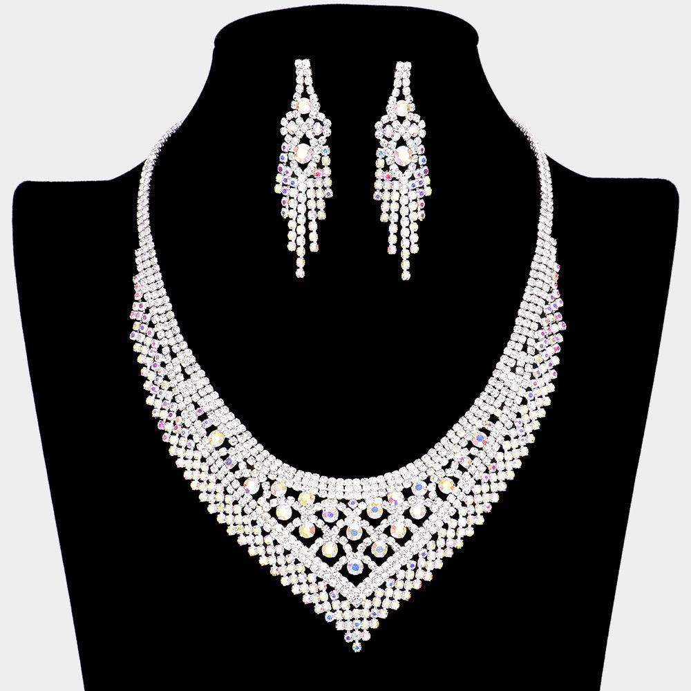 Silver Rhinestone V Shaped Necklace