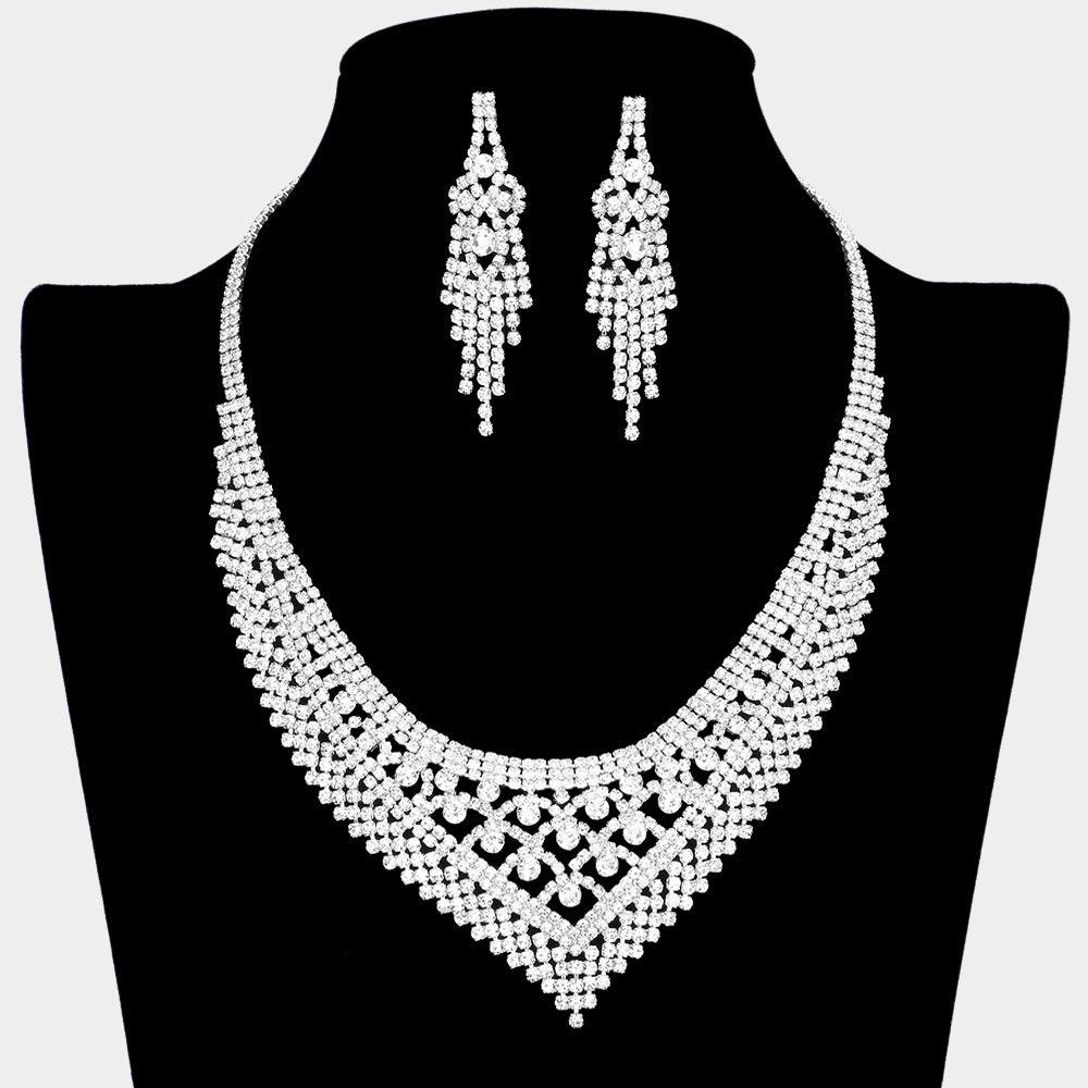 Silver Rhinestone V Shaped Necklace