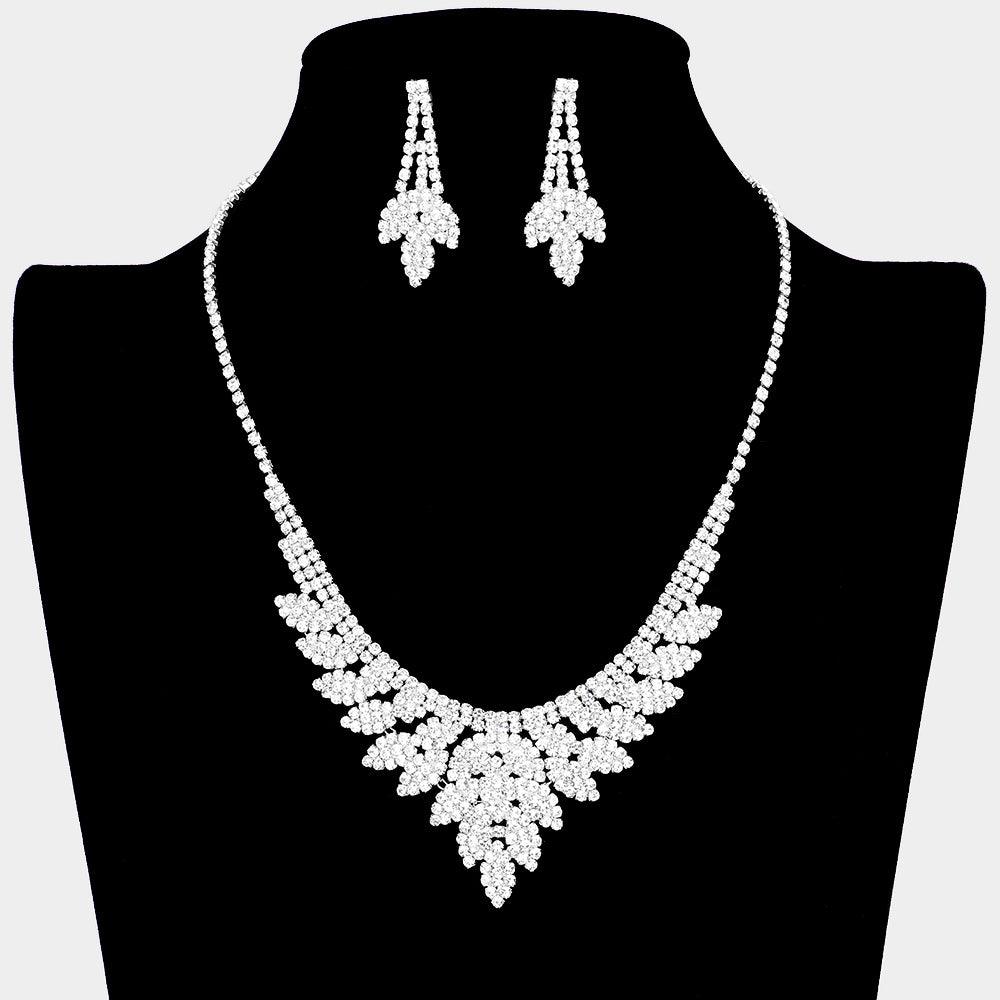 Silver Marquise Cluster Necklace Rhinestone Paved