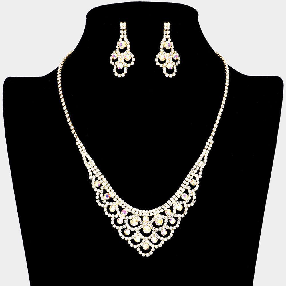 Gold Round Stone Accented Rhinestone Necklace - Jewelry Store by Erik Rayo