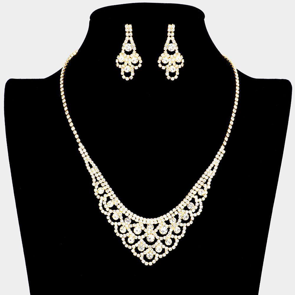 Gold Round Stone Accented Rhinestone Necklace - Jewelry Store by Erik Rayo