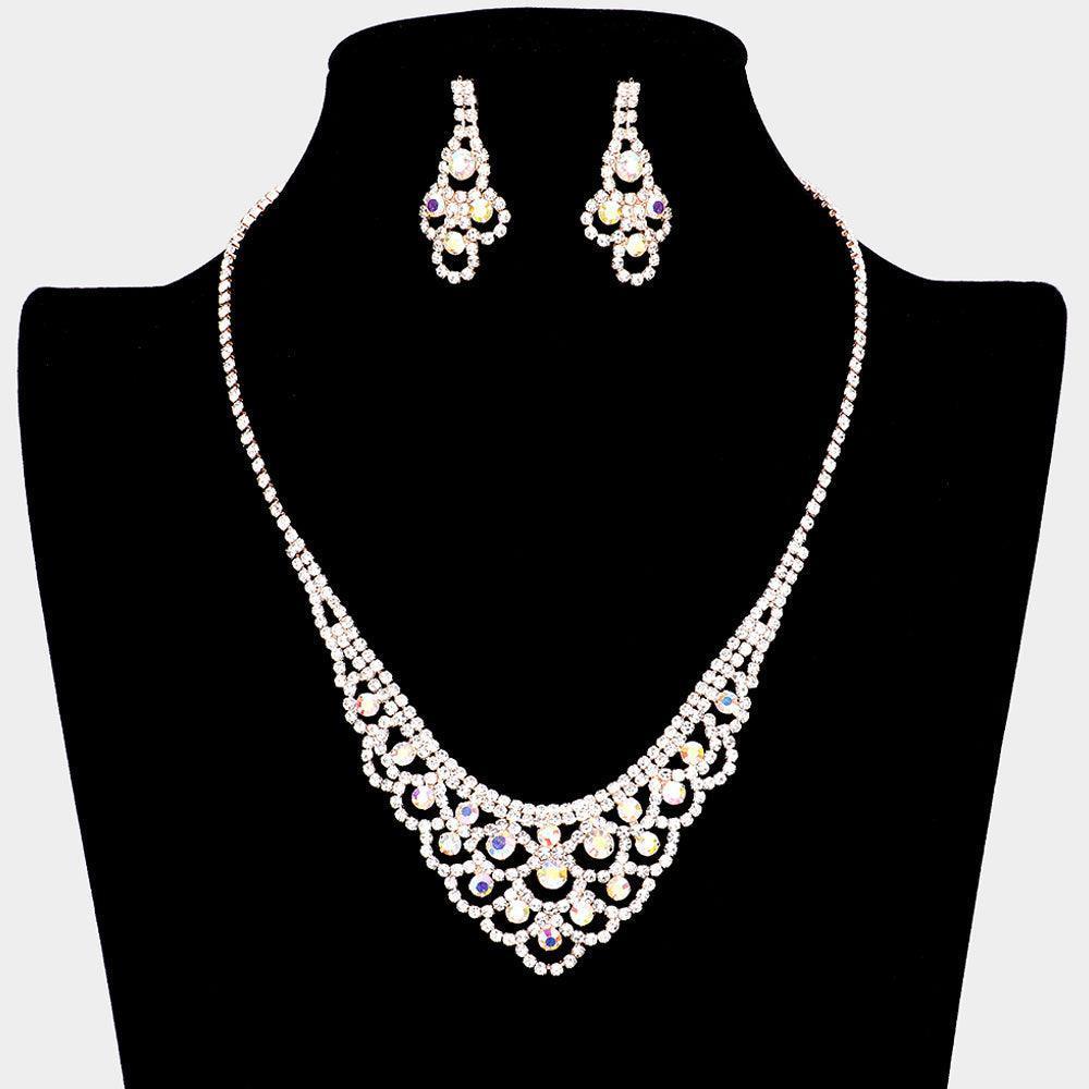 Rose Gold Round Stone Accented Rhinestone Necklace - Jewelry Store by Erik Rayo