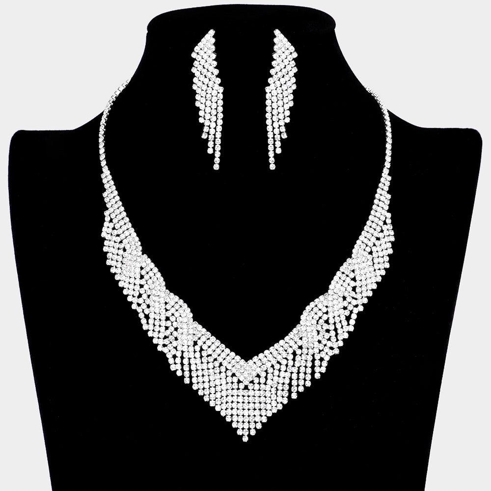 Silver Necklace Rhinestone Paved