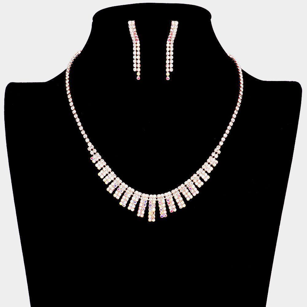 Rose Gold Rectangle Cluster Necklace Rhinestone Paved - Jewelry Store by Erik Rayo