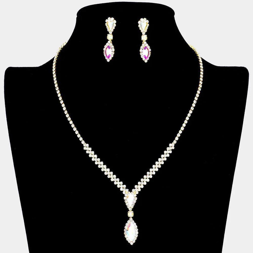 Gold Teardrop Marquise Stone Accented Rhinestone Necklace - Jewelry Store by Erik Rayo