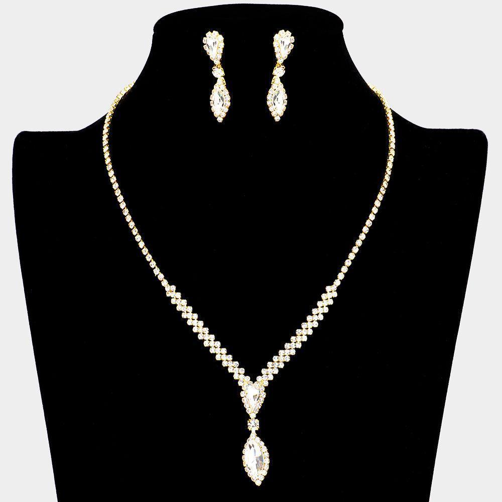 Gold Teardrop Marquise Stone Accented Rhinestone Necklace - Jewelry Store by Erik Rayo