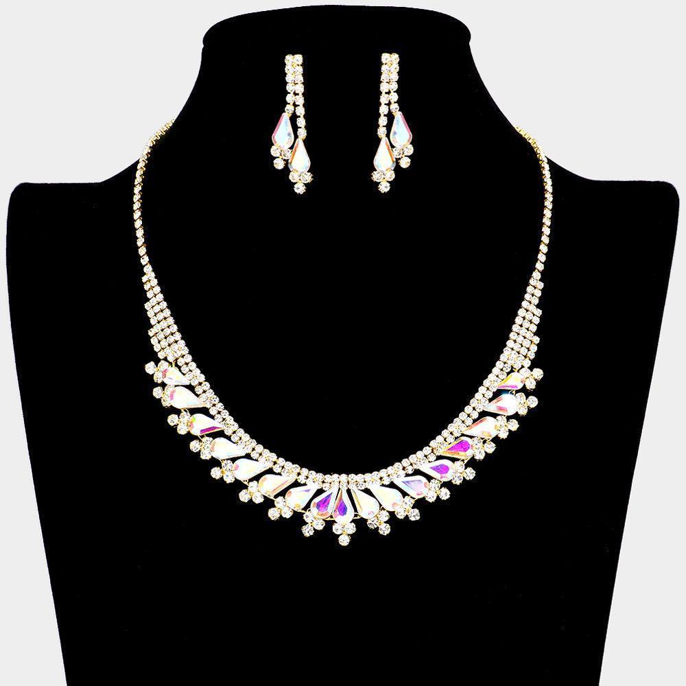 Gold Teardrop Stone Accented Rhinestone Necklace - Jewelry Store by Erik Rayo