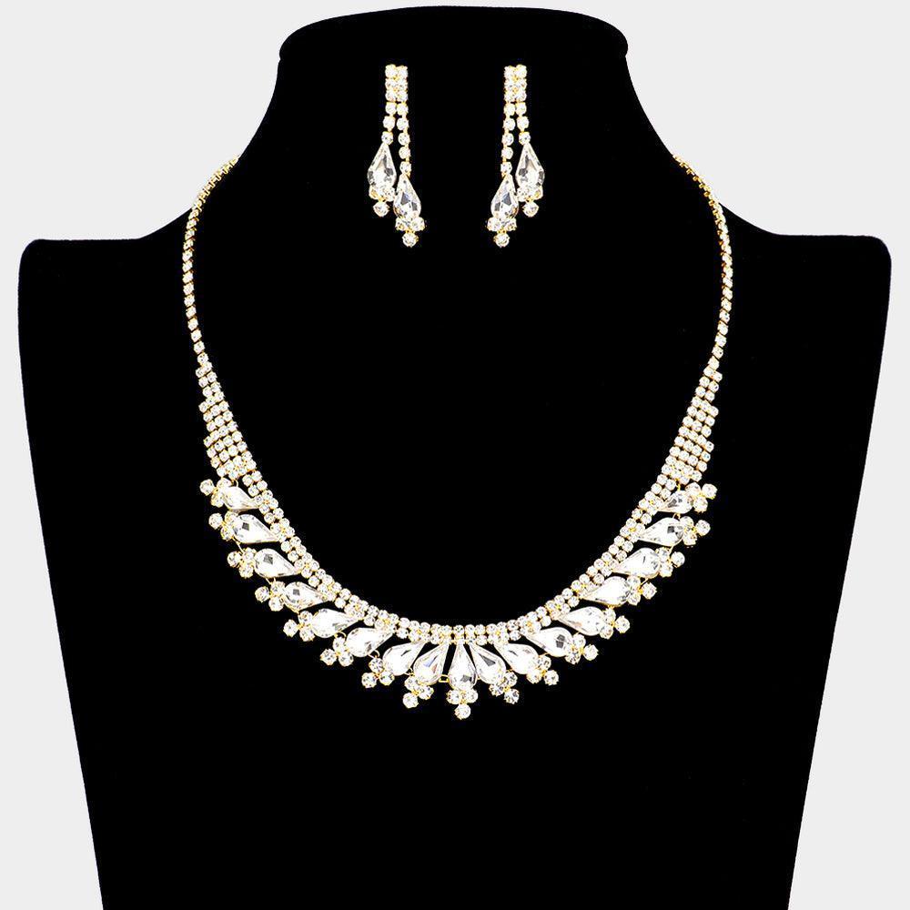 Gold Teardrop Stone Accented Rhinestone Necklace - Jewelry Store by Erik Rayo
