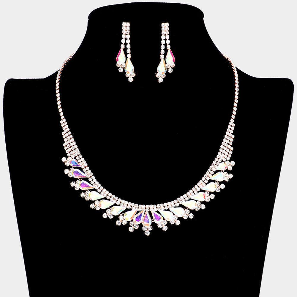 Rose Gold Teardrop Stone Accented Rhinestone Necklace - Jewelry Store by Erik Rayo
