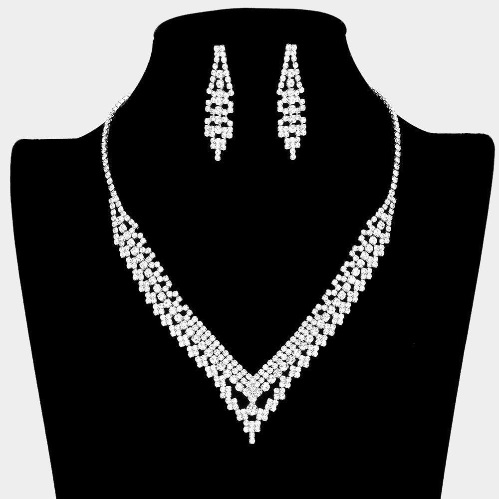 Silver V Shaped Rhinestone Necklace - Jewelry Store by Erik Rayo