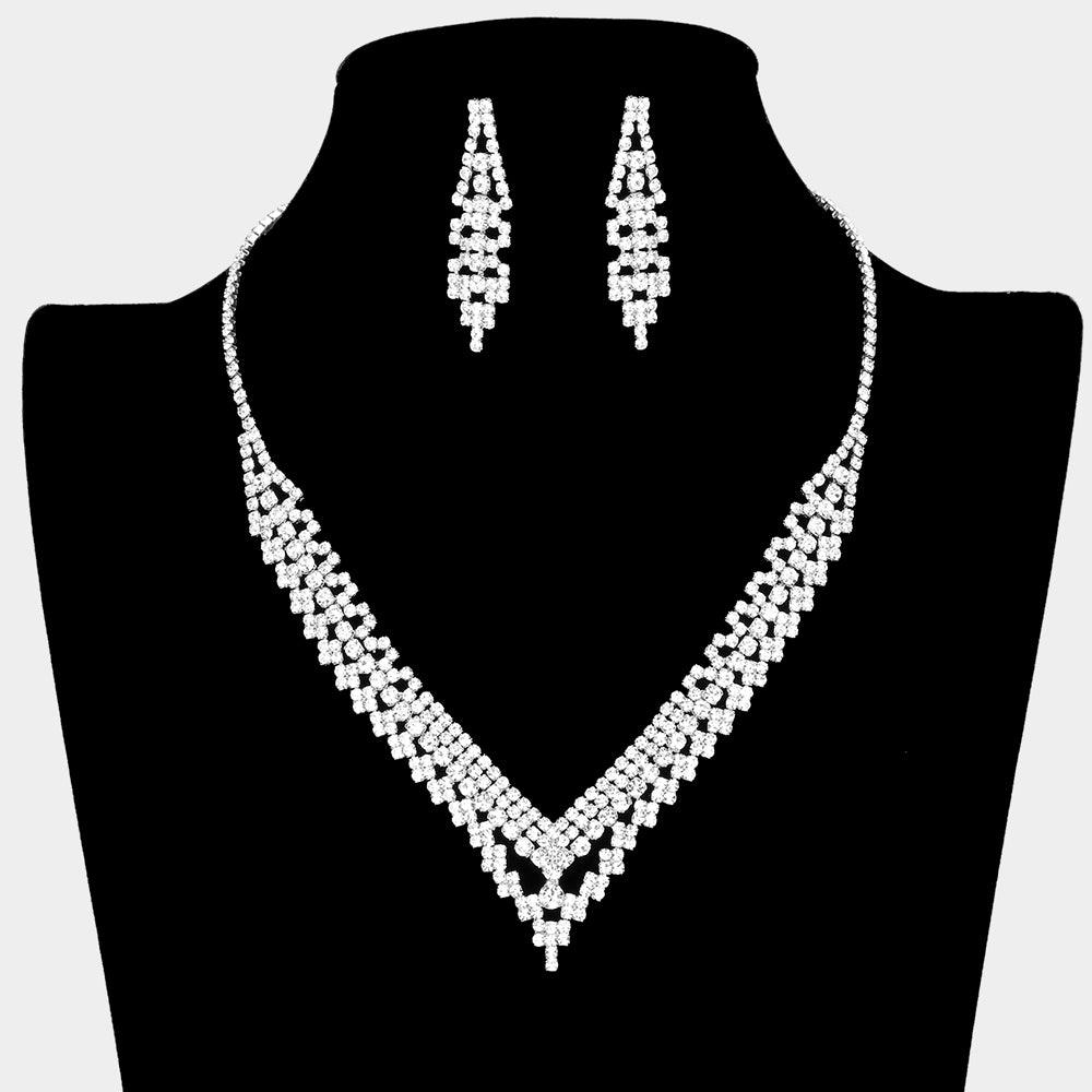 Silver V Shaped Rhinestone Necklace