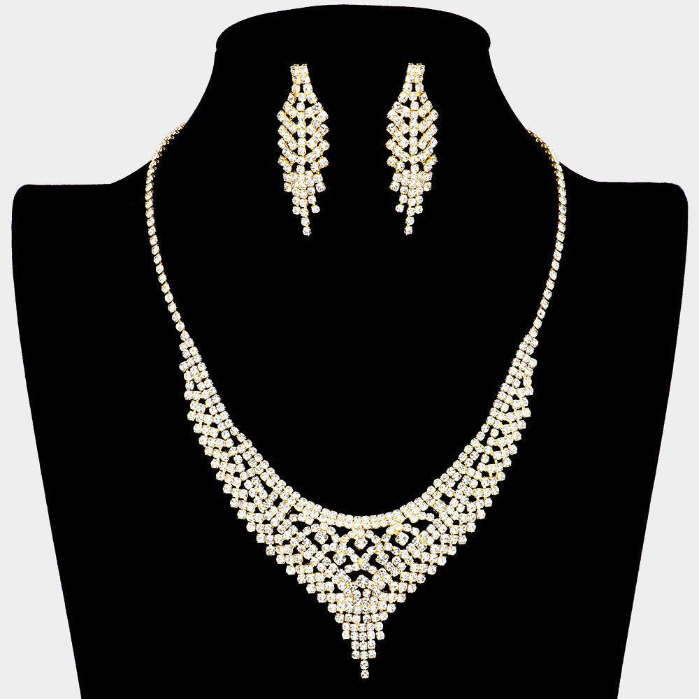 Gold Necklace Rhinestone Paved