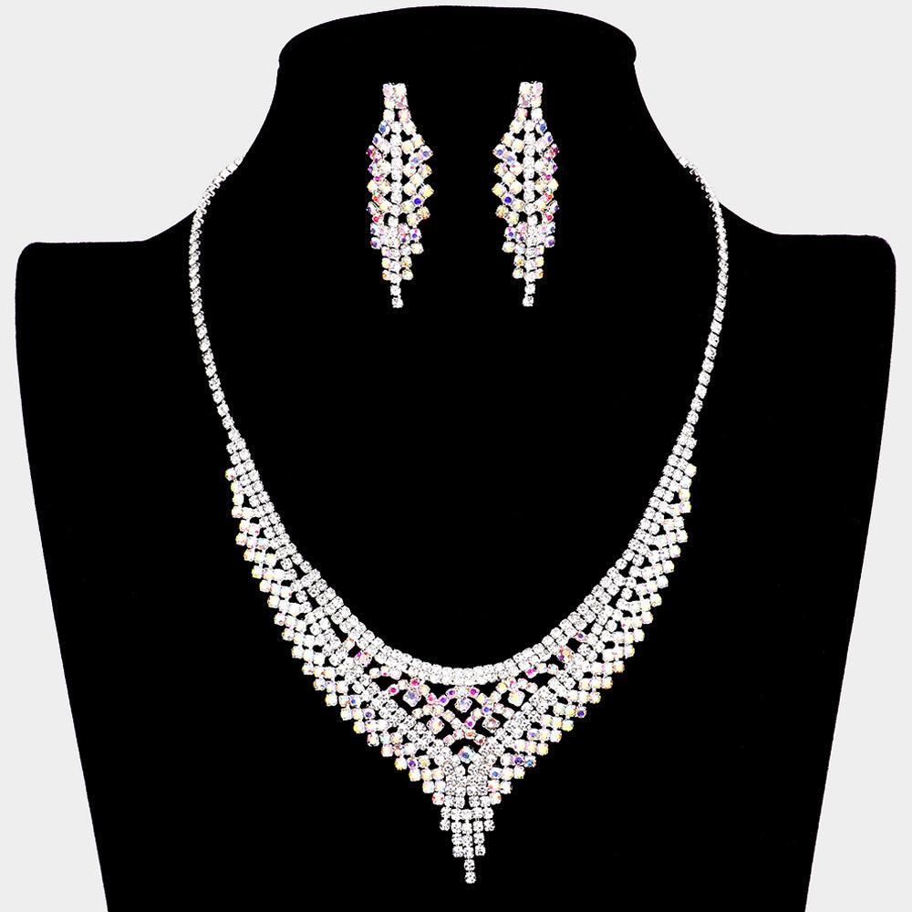 Silver Necklace Rhinestone Paved