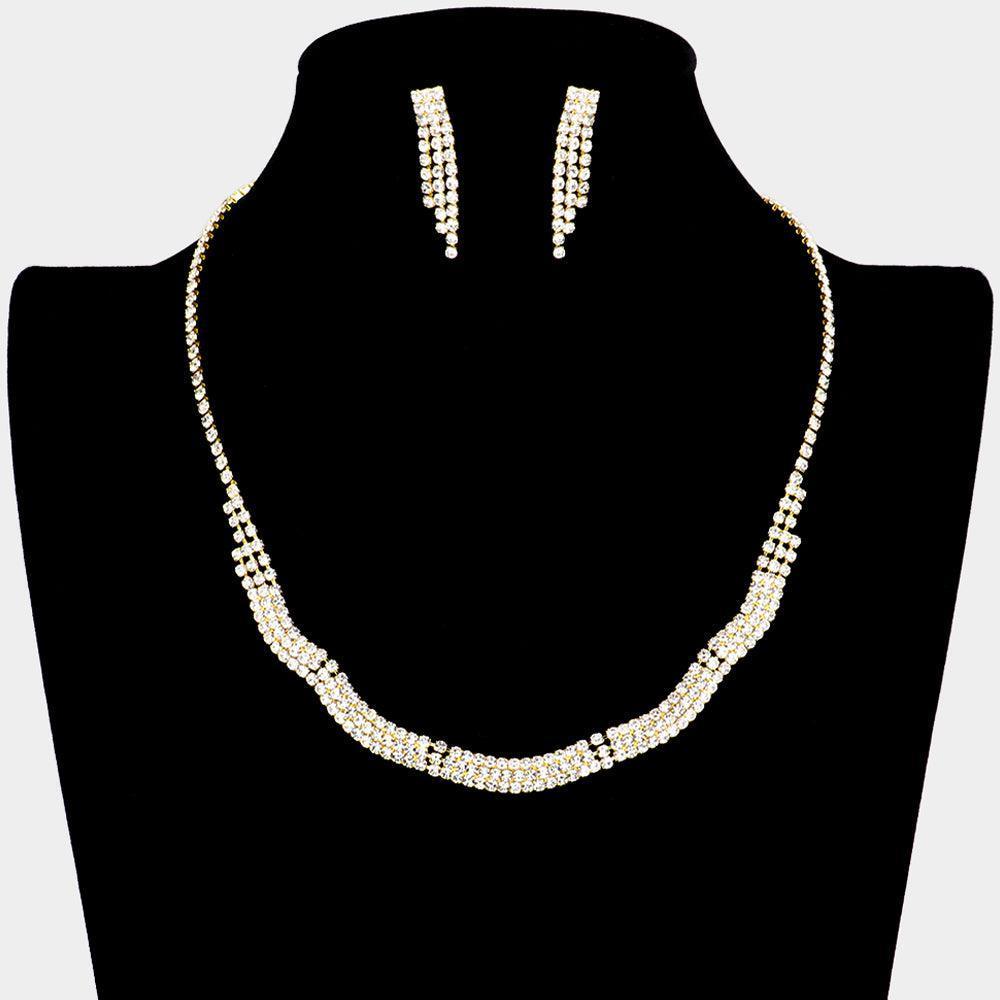 Gold Wavy Necklace Rhinestone Paved - Jewelry Store by Erik Rayo
