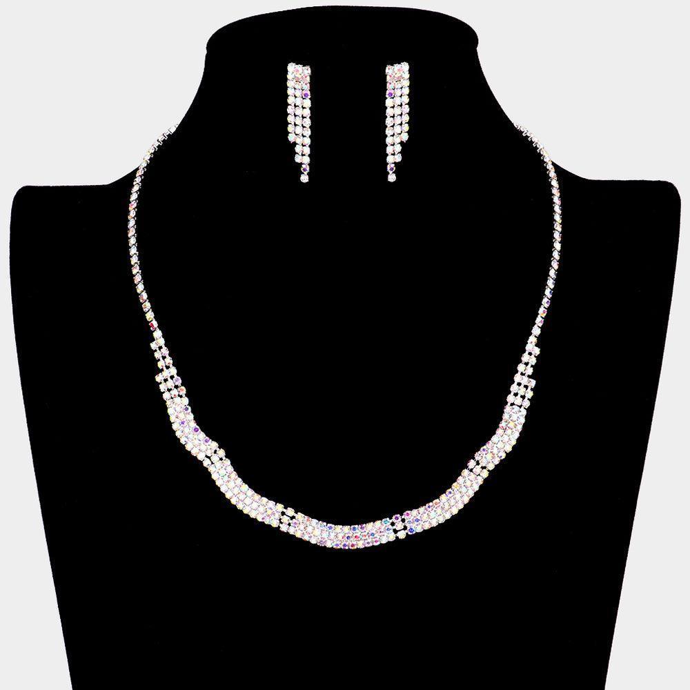 Silver Wavy Necklace Rhinestone Paved - Jewelry Store by Erik Rayo