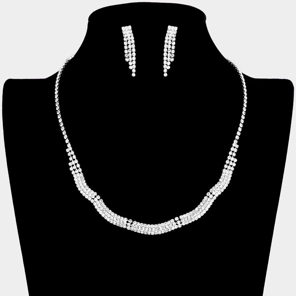 Silver Wavy Necklace Rhinestone Paved