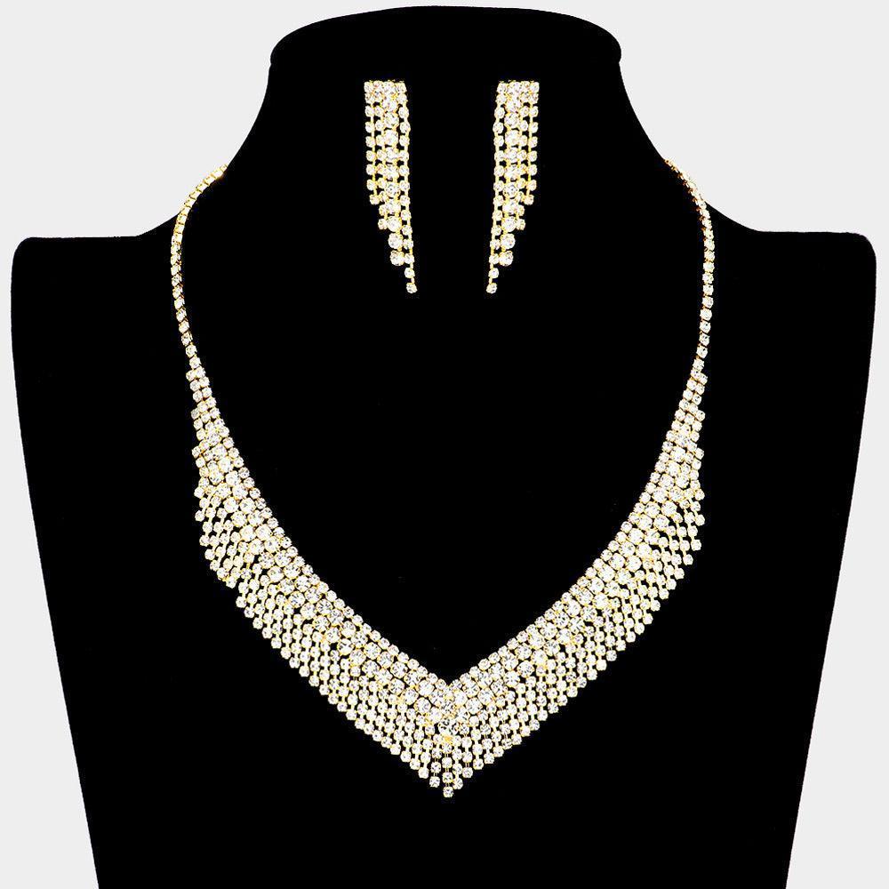 Gold V Shaped Rhinestone Necklace - Jewelry Store by Erik Rayo