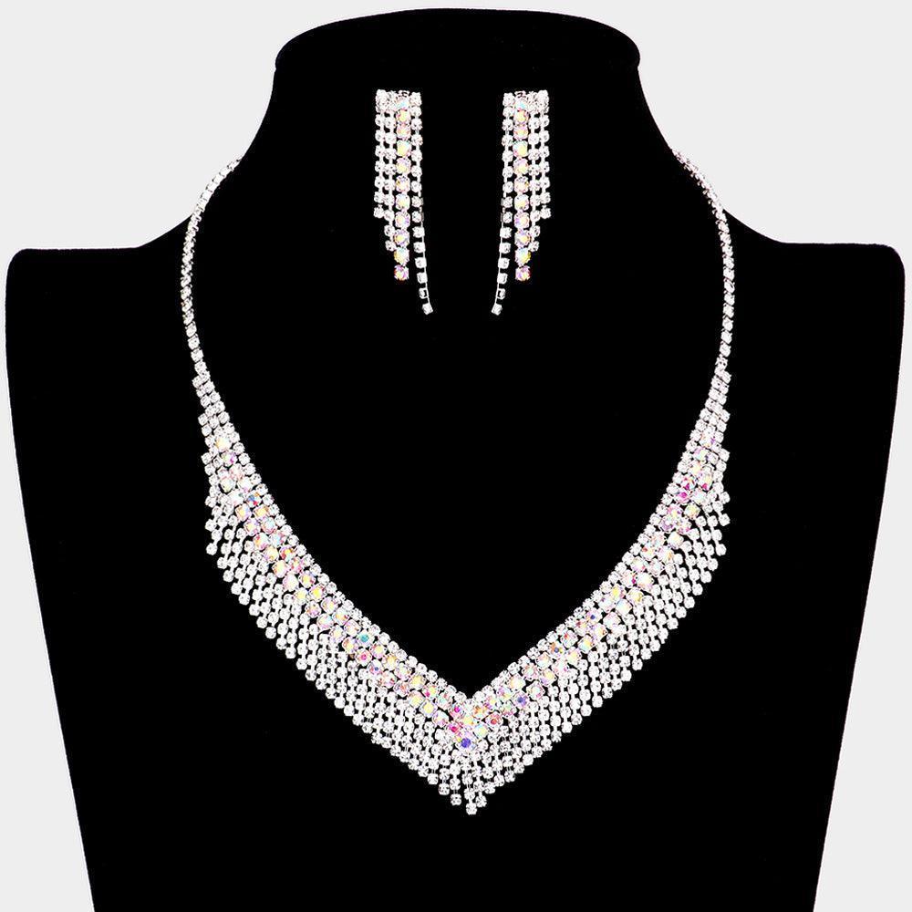 Silver V Shaped Rhinestone Necklace - Jewelry Store by Erik Rayo