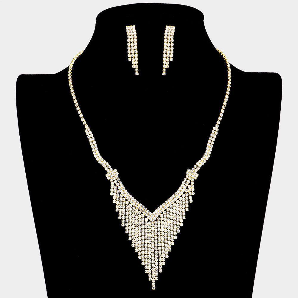 Gold Rhinestone Fringe Necklace - Jewelry Store by Erik Rayo